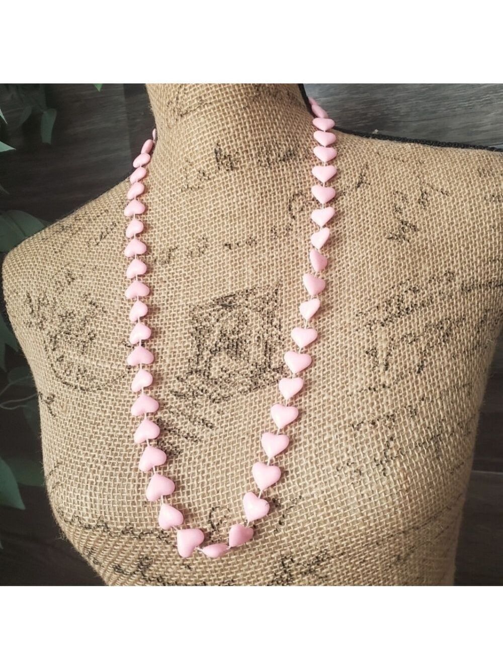 Pink Heart Shaped Beaded Necklace Lightweight